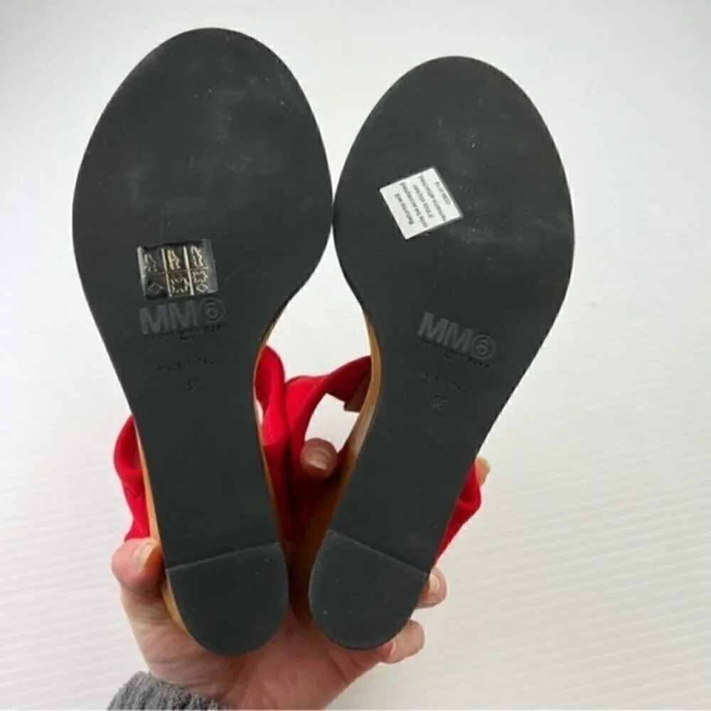Maison Margiela MM6 Women's  size 10 Tan Red Leather Wedges Sandals Shoes